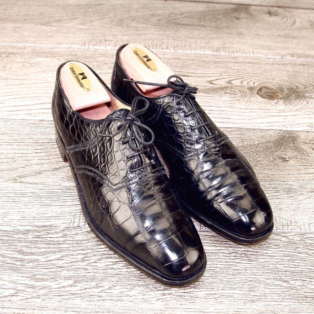 $1390 Neiman Marcus GRAVATI Womens 7.5 M Crocodile Black Orig Box *add $15 Trees